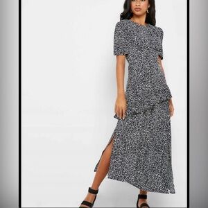 Topshop frilly black and white printed midi dress